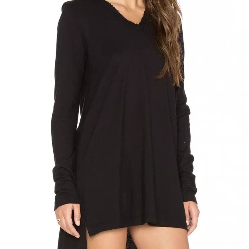 Wilt Deep V Long Sleeve Tunic Size XS Cotton Black Tee T-Shirt Hi Lo Cotton Top